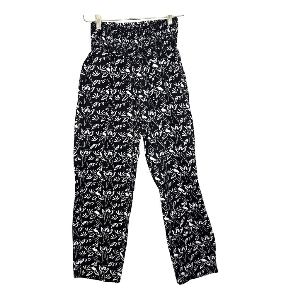 Lucy & Yak Alexa Trousers Women XS Black Angel Print Limited Edition‎ Boho